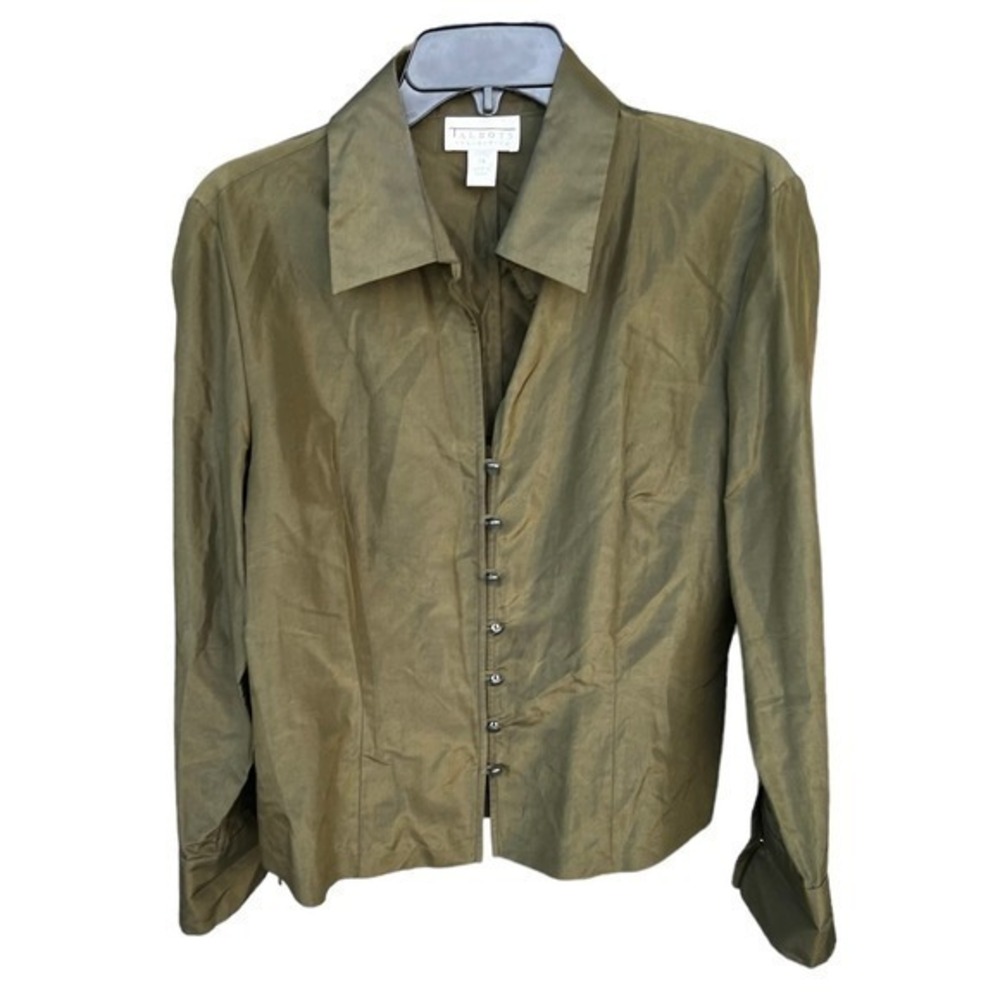 Talbots Collection Silk Blend Fabric covered buttons olive army green 14 NWOT